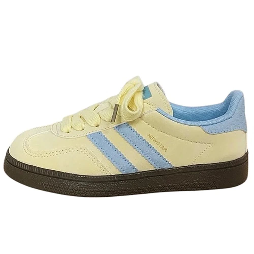Pastel Yellow & Blue Stripe Sneakers — view 2 Pastel Yellow & Blue Stripe Sneakers — view 2