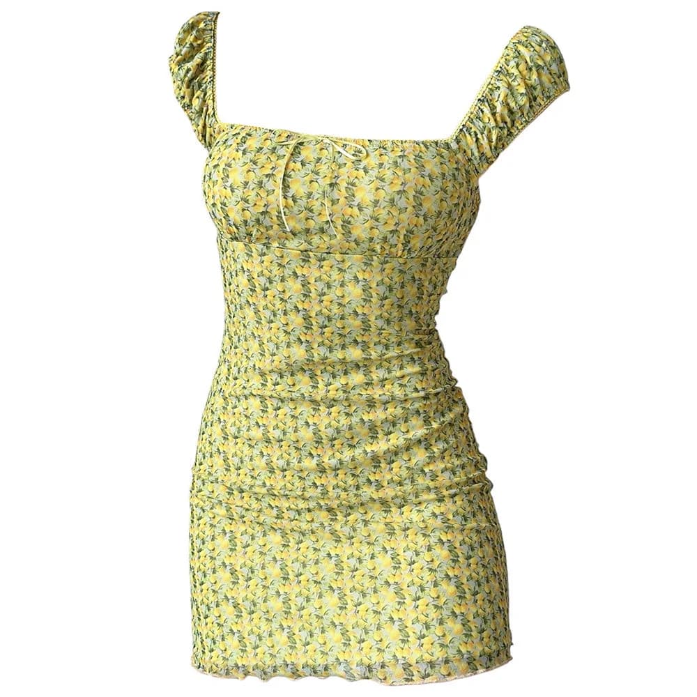 Amalfi Lemon Ruched Mini Dress — view 1 Amalfi Lemon Ruched Mini Dress — view 1