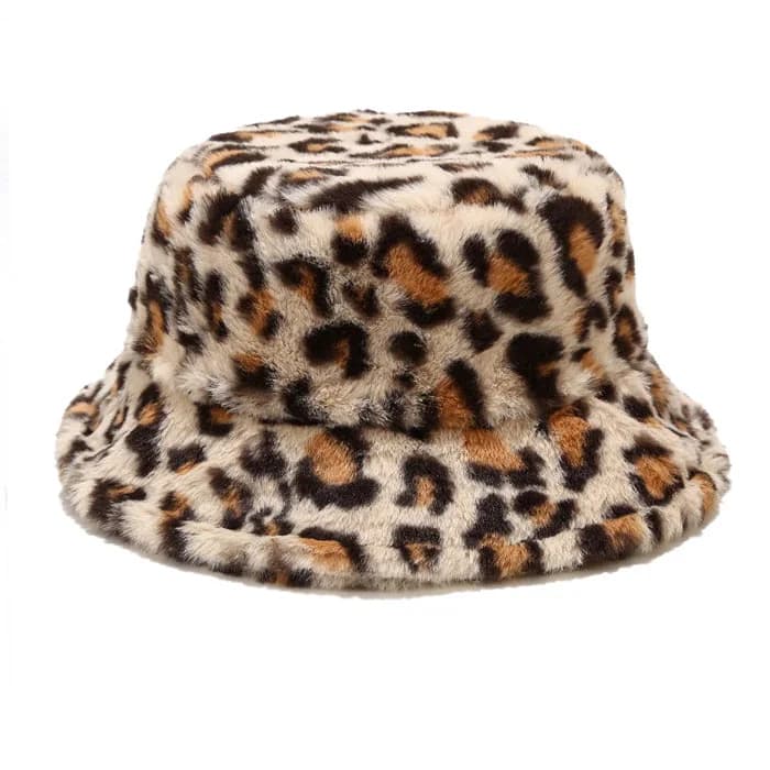 Leopard Fluffy Bucket Hat — view 1 Leopard Fluffy Bucket Hat — view 1