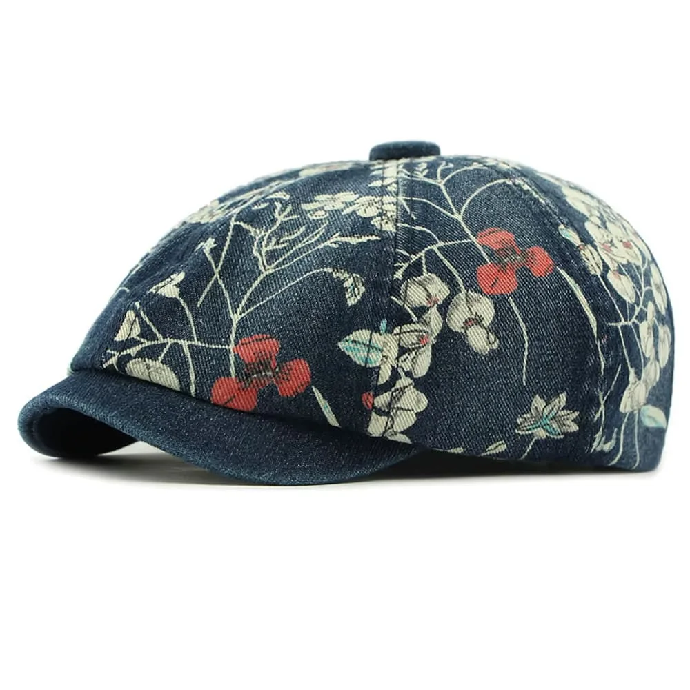 Y2K Aesthetic Floral Denim Cap — view 2 Y2K Aesthetic Floral Denim Cap — view 2