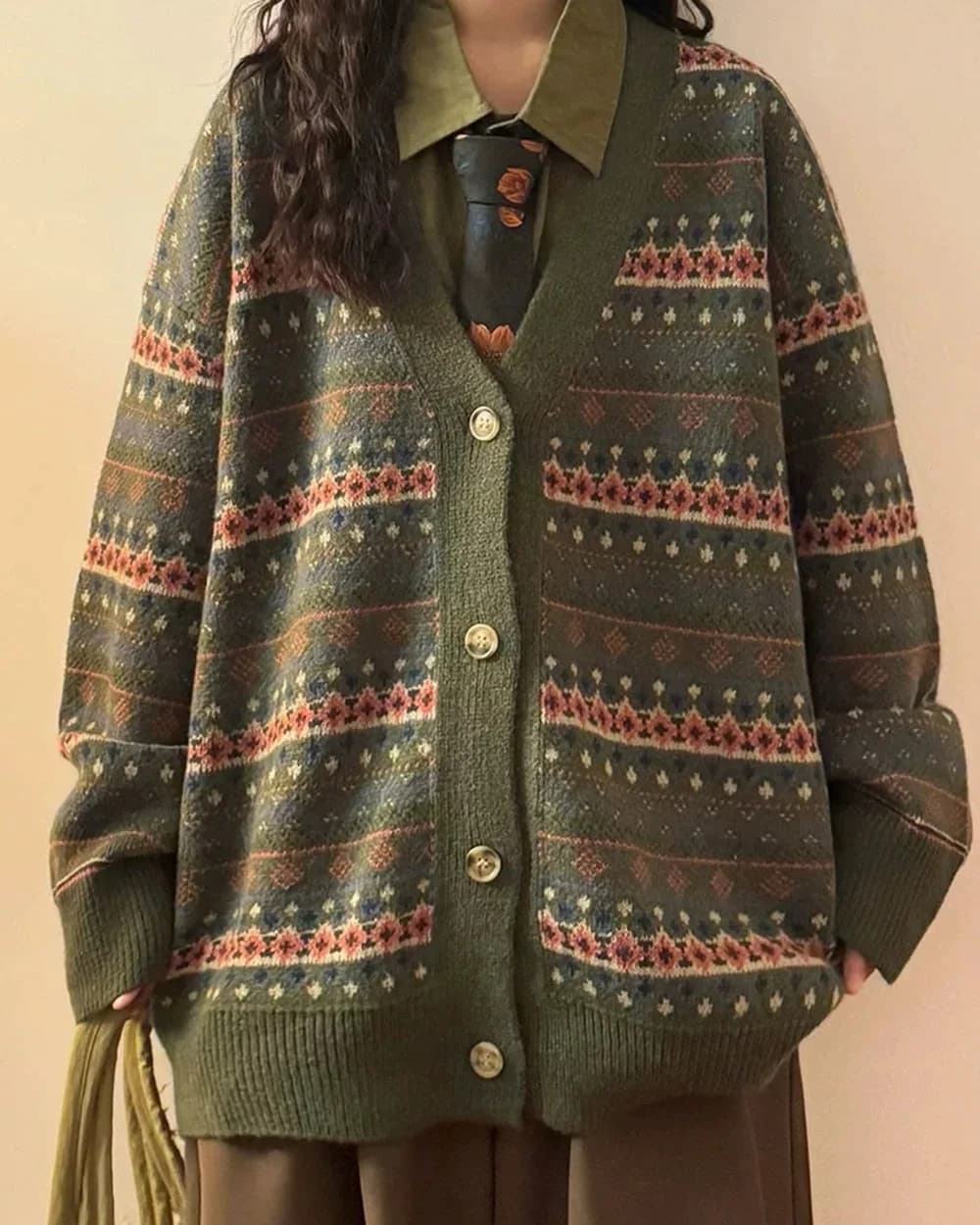 Patterned Knit Oversized Cardigan — view 2 Patterned Knit Oversized Cardigan — view 2