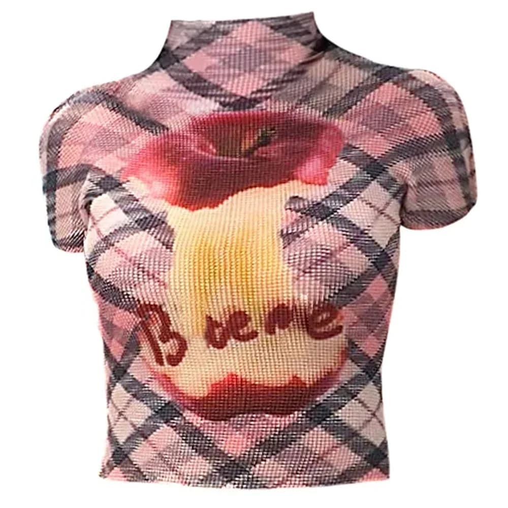 Apple Core Print Y2K Baby Tee — view 1 Apple Core Print Y2K Baby Tee — view 1