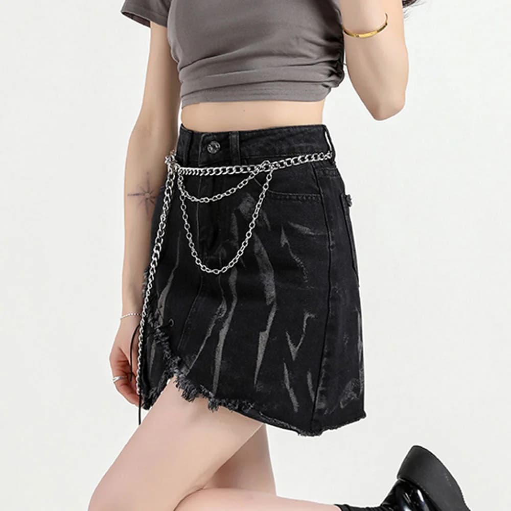 Grunge Aesthetic Black Denim Skirt — view 2 Grunge Aesthetic Black Denim Skirt — view 2