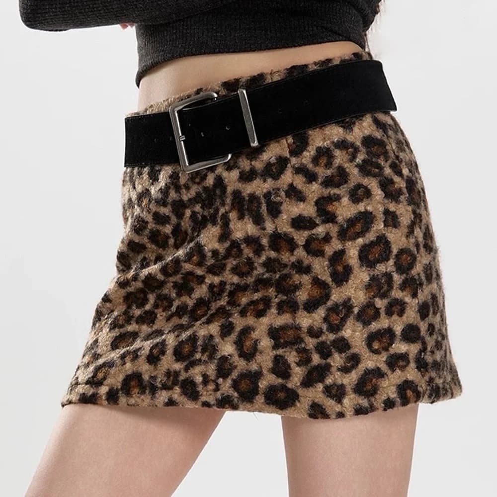 Y2K Leopard Fuzzy Mini Skirt — view 1 Y2K Leopard Fuzzy Mini Skirt — view 1