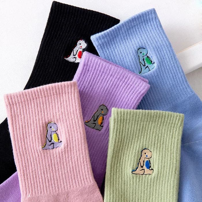 Dino Embroidery Pastel Socks — view 1 Dino Embroidery Pastel Socks — view 1
