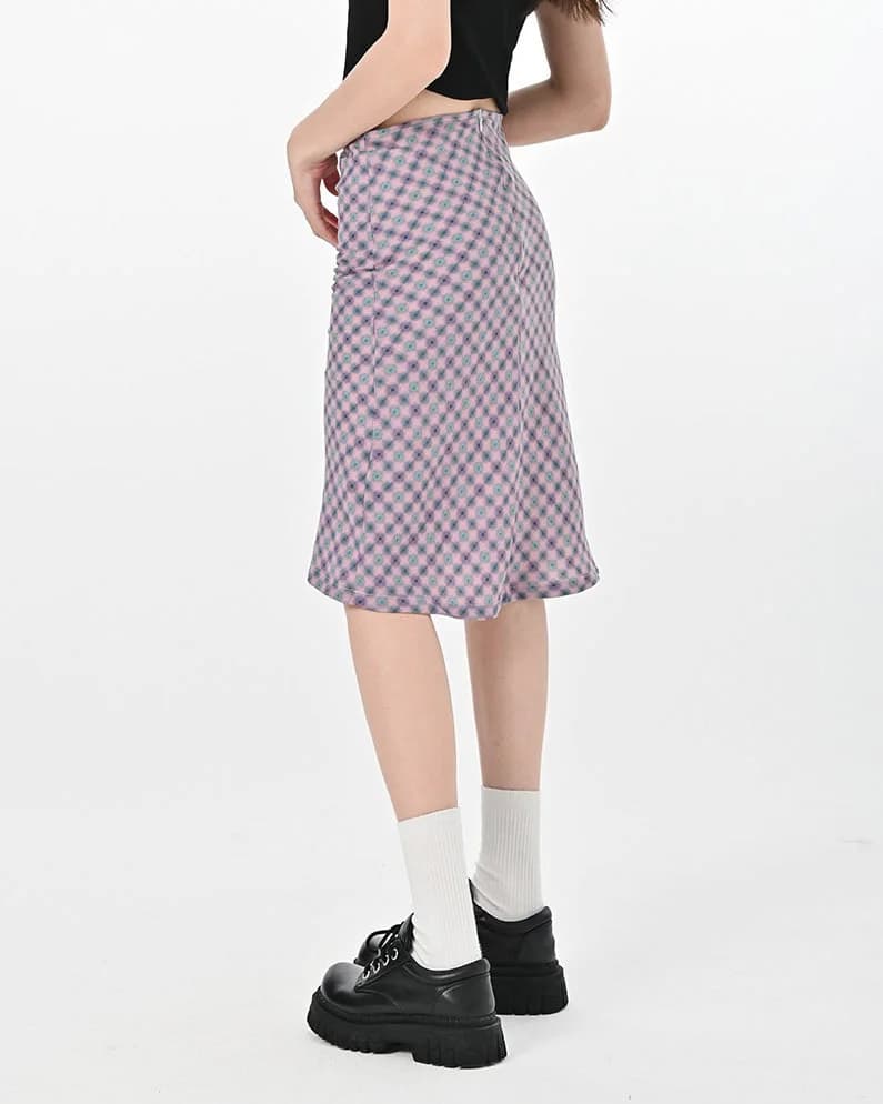Lavender Plaid Midi Skirt — view 2 Lavender Plaid Midi Skirt — view 2