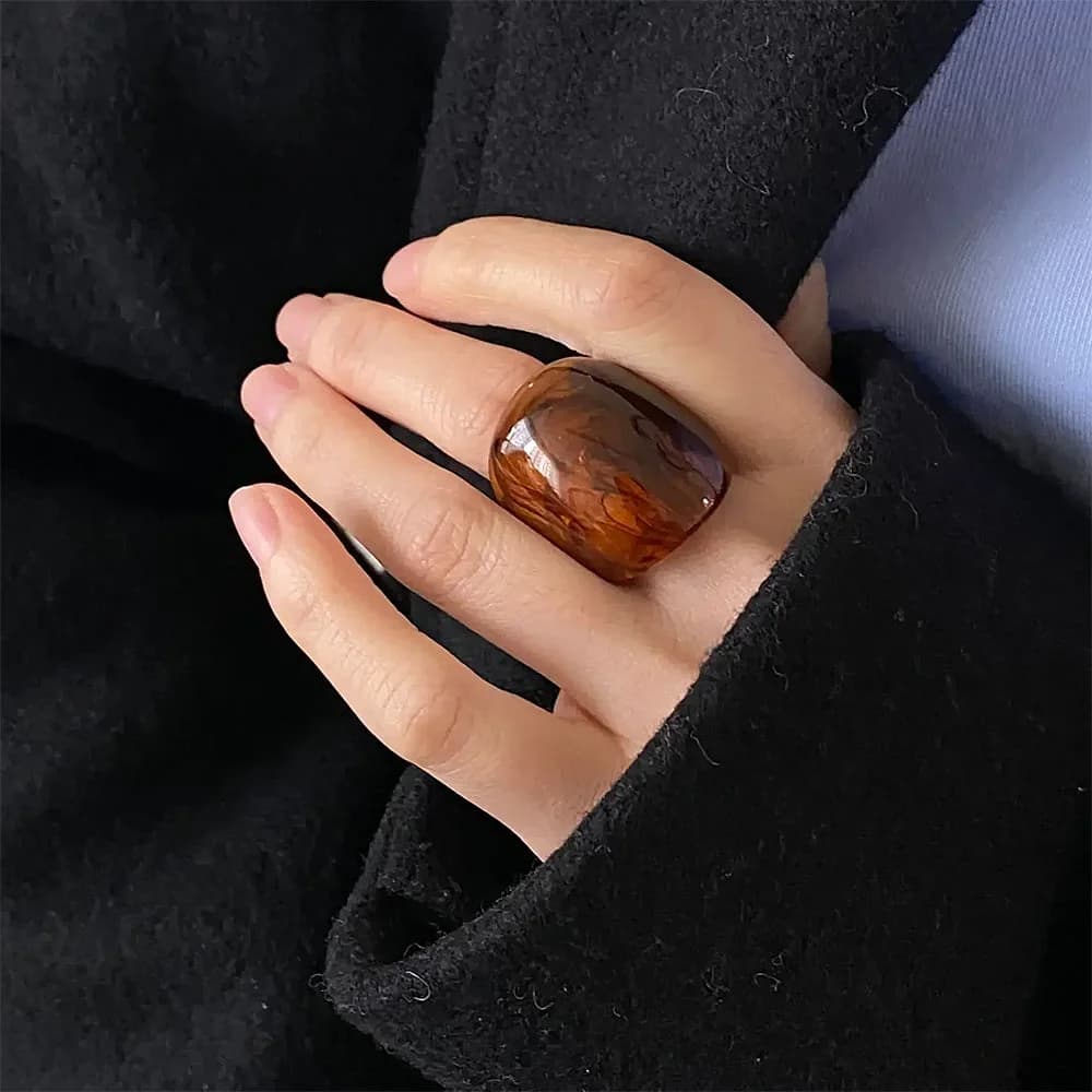 Brown Chunky Resin Ring — view 1 Brown Chunky Resin Ring — view 1
