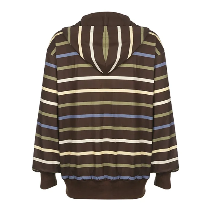 Brown Striped Aesthetic Hoodie — view 3 Brown Striped Aesthetic Hoodie — view 3