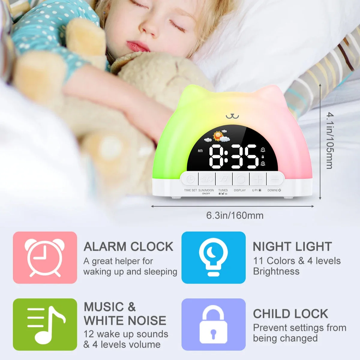 Cute Cat Rainbow Night Light & Alarm Clock — view 2 Cute Cat Rainbow Night Light & Alarm Clock — view 2
