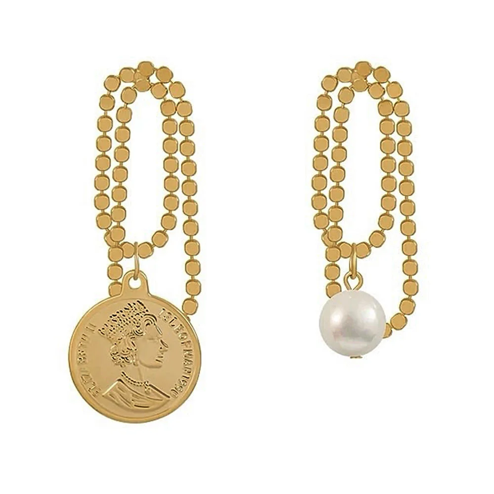 Asymmetrical Coin Drop Earrings — view 1 Asymmetrical Coin Drop Earrings — view 1