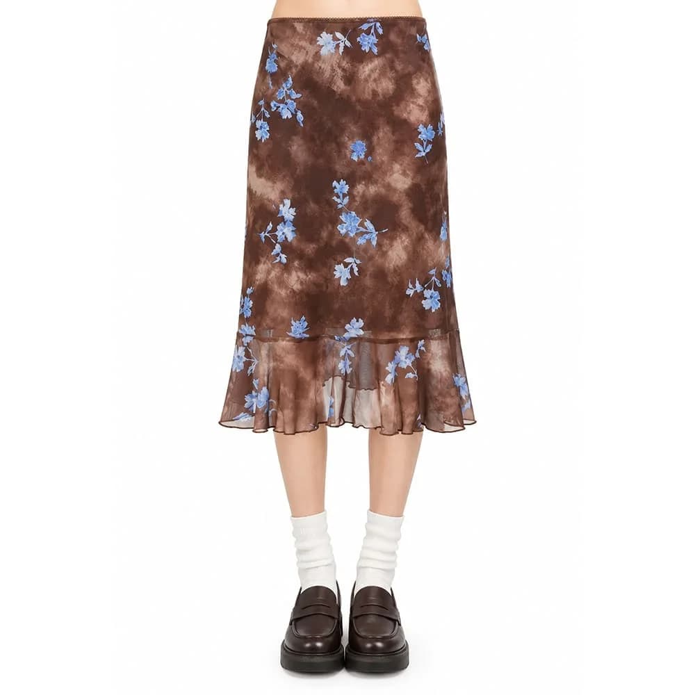 Fairycore Blue Floral Ruffle Skirt — view 2 Fairycore Blue Floral Ruffle Skirt — view 2