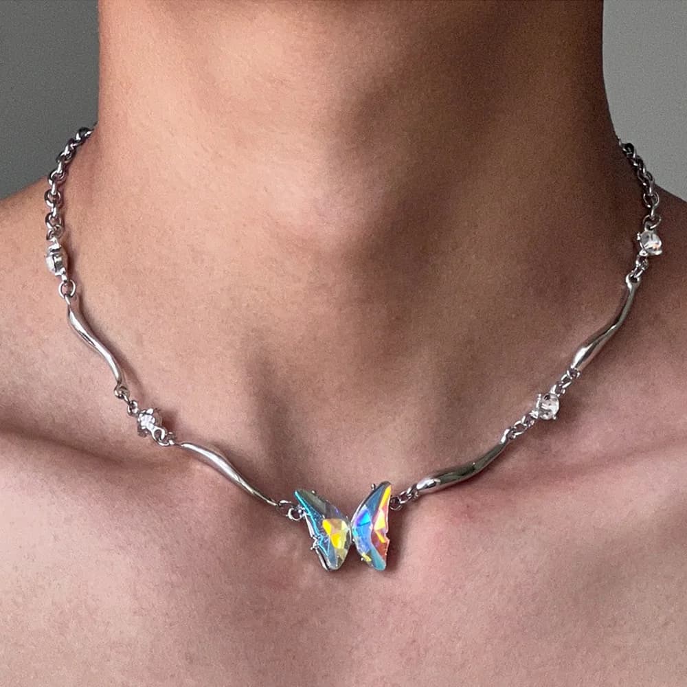 Holographic Butterfly Metal Necklace — view 2 Holographic Butterfly Metal Necklace — view 2