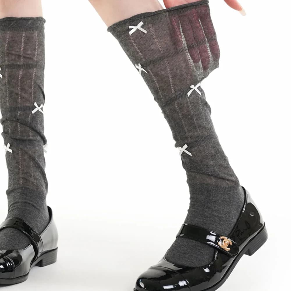 Preppy Knee High Socks with Bows — view 2 Preppy Knee High Socks with Bows — view 2