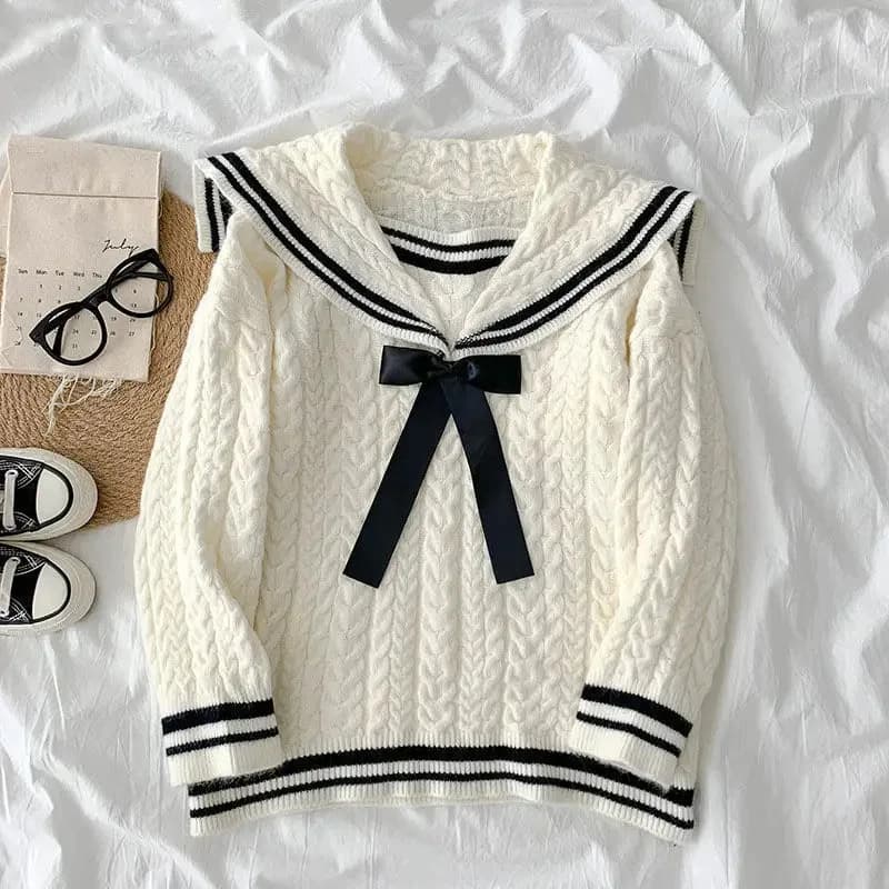 Sailor Bow Sweater & Pleated Skirt Set — view 2 Sailor Bow Sweater & Pleated Skirt Set — view 2