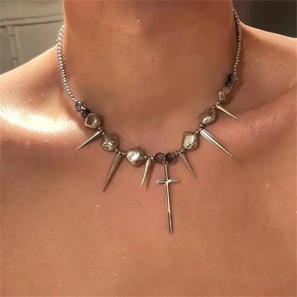 Grunge Aesthetic Cross Necklace — view 2 Grunge Aesthetic Cross Necklace — view 2