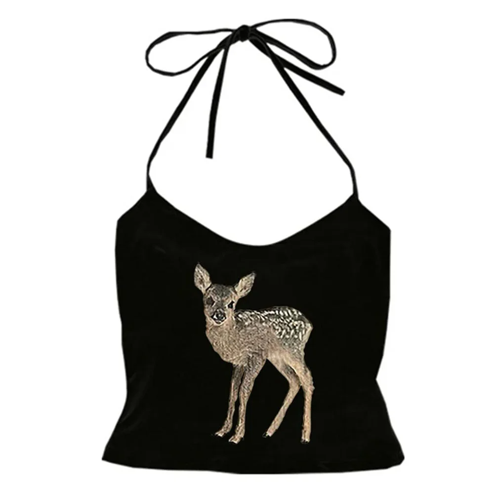 Fawn Print Y2K Halter Top — view 1 Fawn Print Y2K Halter Top — view 1