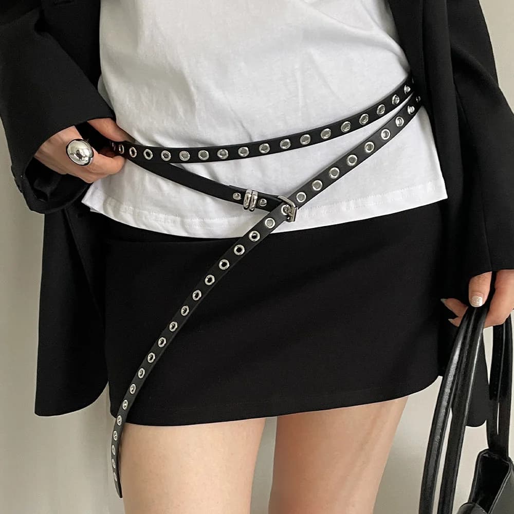 Skinny Eyelet Extra Long Belt — view 2 Skinny Eyelet Extra Long Belt — view 2