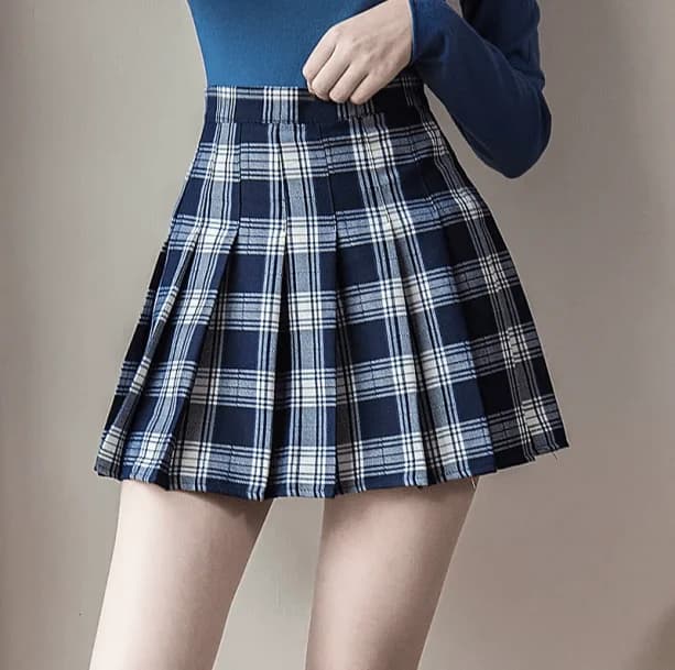 Navy Blue Plated Mini Skirt — view 2 Navy Blue Plated Mini Skirt — view 2