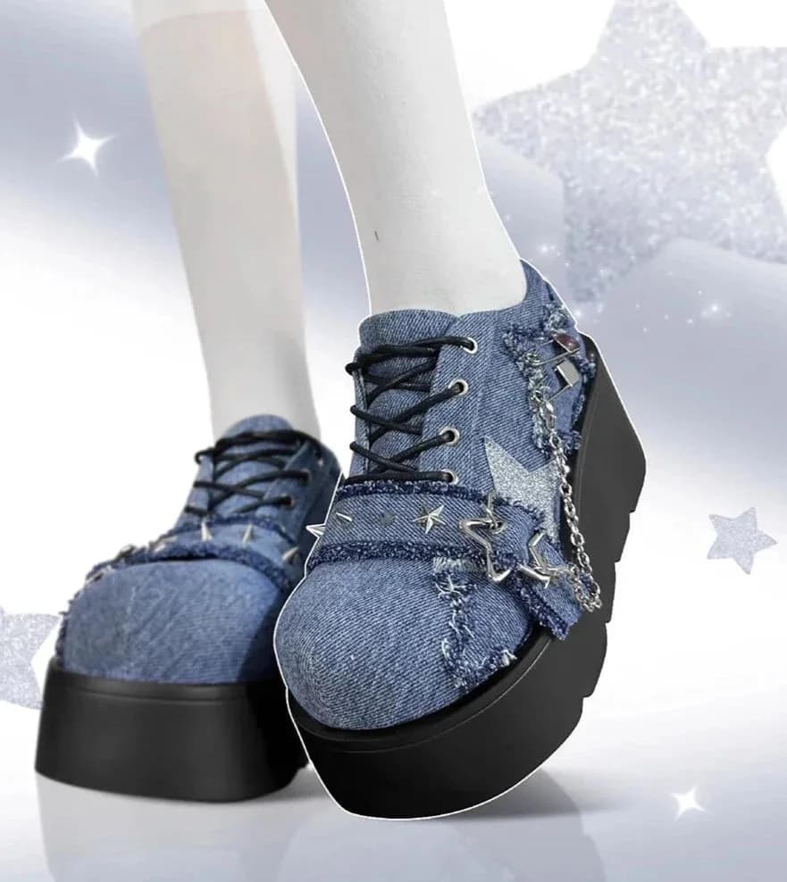 Denim Y2K Platform Mary Jane Shoes — view 1 Denim Y2K Platform Mary Jane Shoes — view 1
