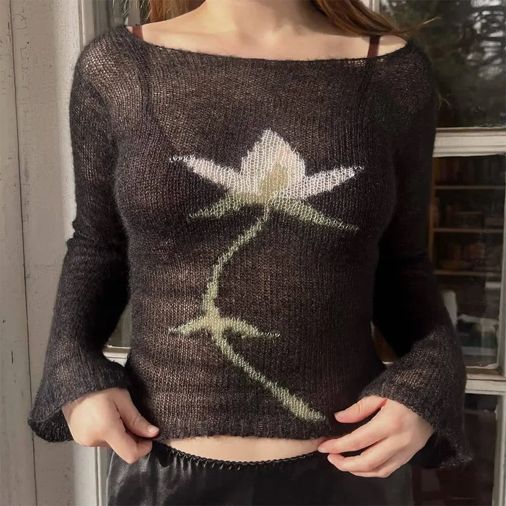 Y2K Lily Crochet Long Sleeve Top — view 2 Y2K Lily Crochet Long Sleeve Top — view 2