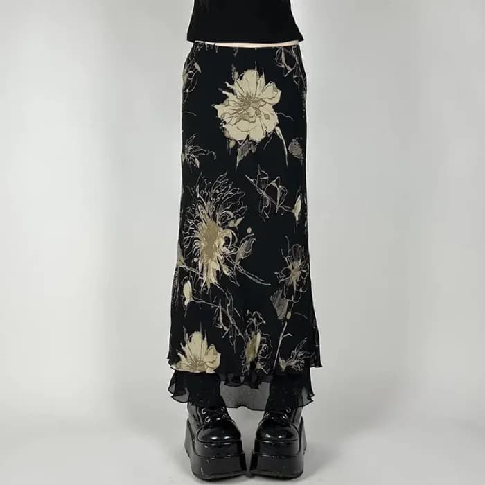 Black Floral Maxi Skirt — view 2 Black Floral Maxi Skirt — view 2