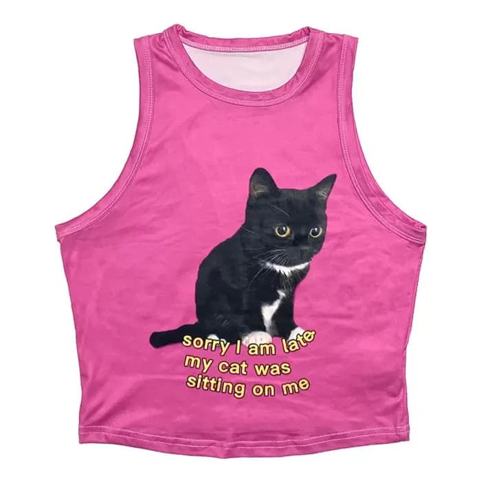 Sorry I'm Late My Cat Was Sitting On Me Tee — view 1 Sorry I'm Late My Cat Was Sitting On Me Tee — view 1