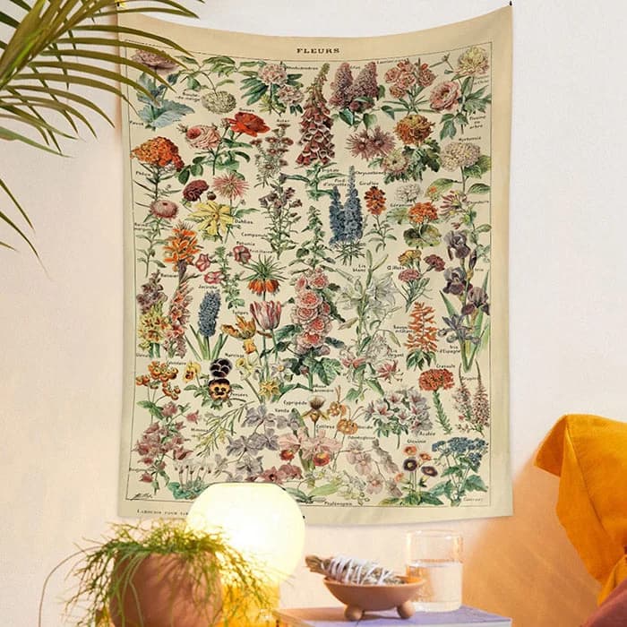 Vintage Aesthetic Fleurs Wall Tapestry — view 2 Vintage Aesthetic Fleurs Wall Tapestry — view 2