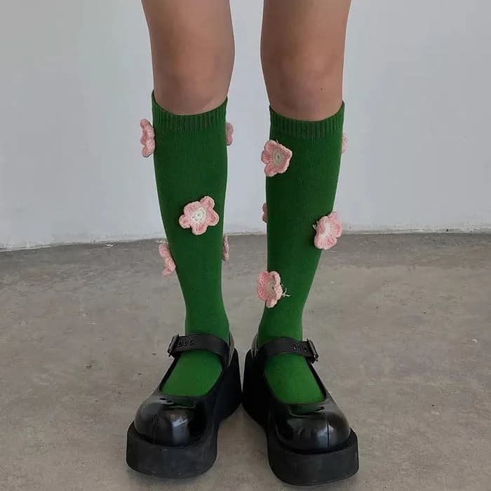 Flower Embroidery Knee Socks — view 2 Flower Embroidery Knee Socks — view 2
