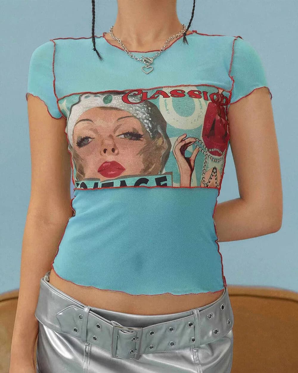 Paris Girl Mesh Y2K Baby Tee — view 2 Paris Girl Mesh Y2K Baby Tee — view 2