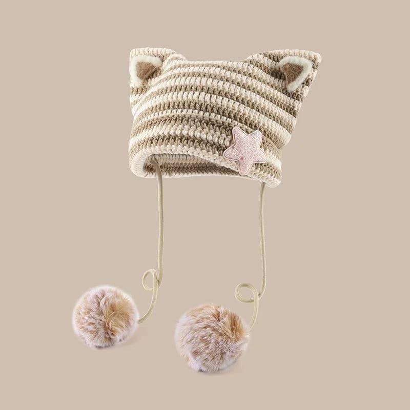 Kawaii Cat Ear Pom-Pom Beanie — view 2 Kawaii Cat Ear Pom-Pom Beanie — view 2