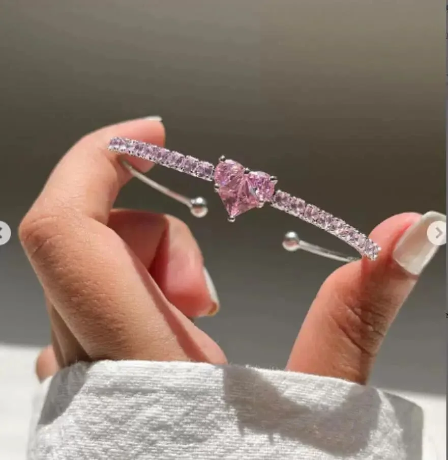 Crystal Heart Lovecore Bangle Bracelet — view 2 Crystal Heart Lovecore Bangle Bracelet — view 2