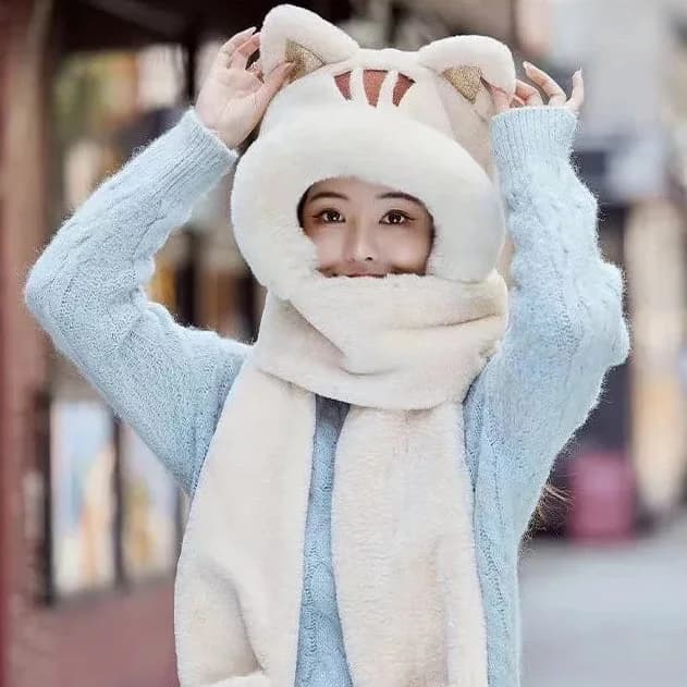Kawaii Cat Winter Hat, Scarf, & Gloves Combo — view 1 Kawaii Cat Winter Hat, Scarf, & Gloves Combo — view 1