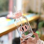 Kawaii Piggy Straw Water Bottle