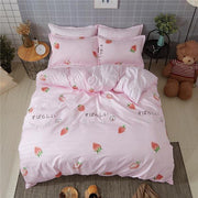 Kawaii Pink Strawberry Bed Set