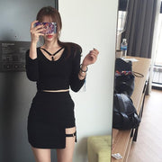 Korean Style Black Gap Skirt
